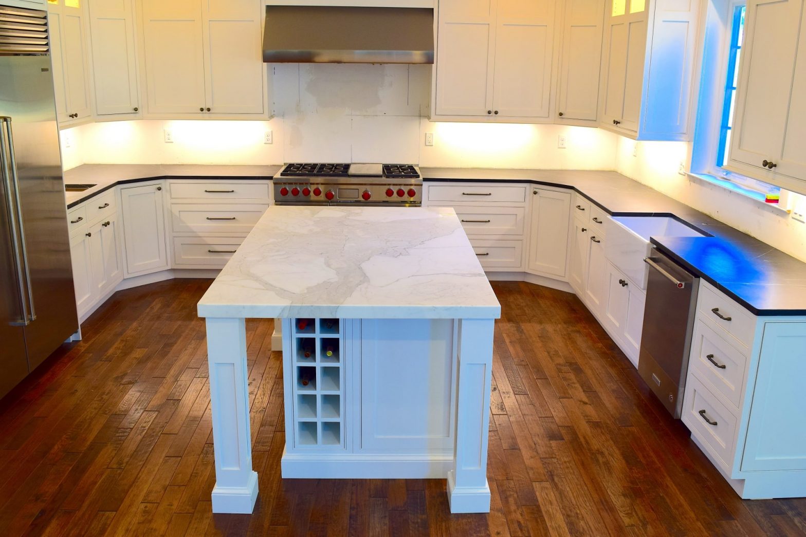 Calcutta Gold honed Marble island with built up 2" edge profile (Robbinsville, NJ)