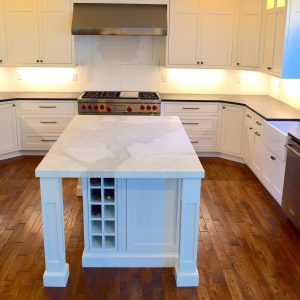 Calcutta Gold honed Marble island with built up 2″ edge profile (Robbinsville, NJ) 