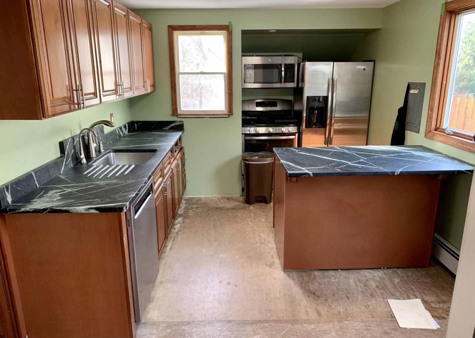 Pacific Soapstone countertop with custom backsplash and runnelsc
