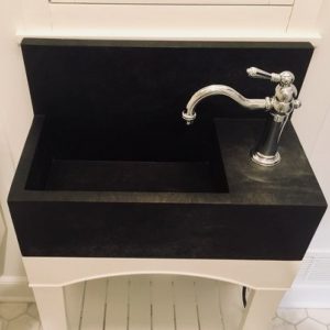 Custom Churchill Soapstone Sink with High Back and Built-in Countertop on Custom Maple Painted Wood Base 