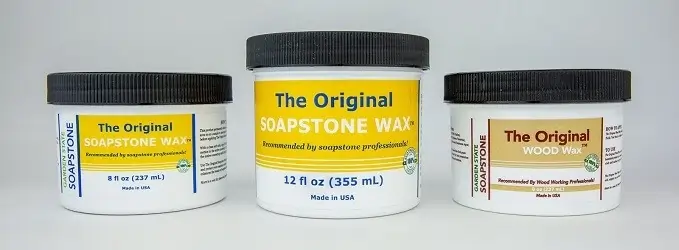 Three Original Soapstone and Wood Wax containers—natural surface care products made in USA, pro-recommended