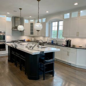 modern style kitchen with saker doors