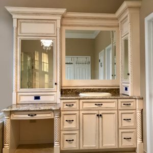 rope detailed vanity cabinet with glaze finish