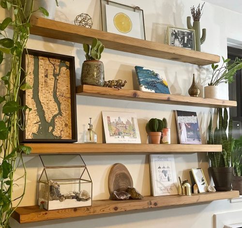 reclaimed floating wood shelves