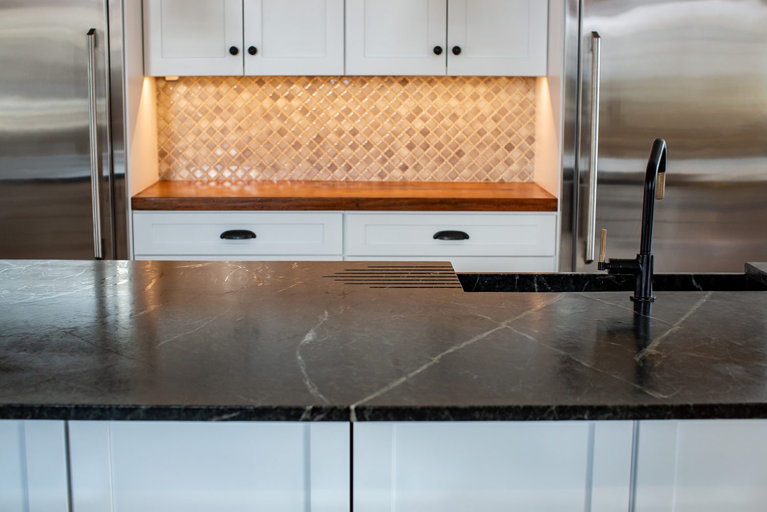 Mango Wood kitchen countertop & Pacific Soapstone with runnels