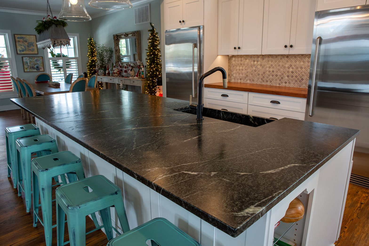 Mango Wood kitchen countertop & Pacific Soapstone with runnels