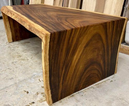 custom Monkeypod waterfall edge bench 