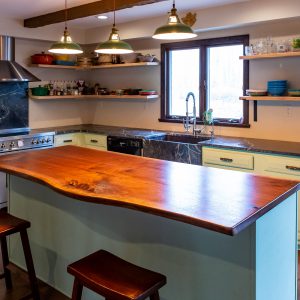 Live Edge Black Walnut Island with Pacific Soapstone countertops 