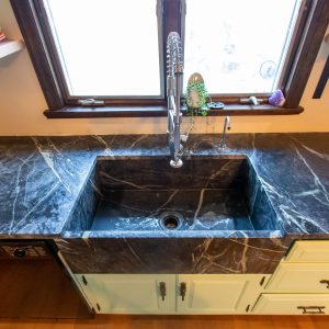 Custom Pacific Soapstone Apron Farmhouse Sink with Pacific Soapstone Perimeter 