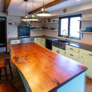 Live Edge Black Walnut Island with Pacific Soapstone countertops 