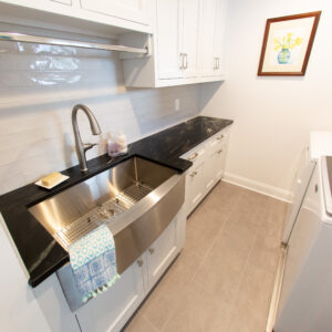 Noire Slate/Soapstone Laundry Room Countertop with Stainless Steel Apron Sink 