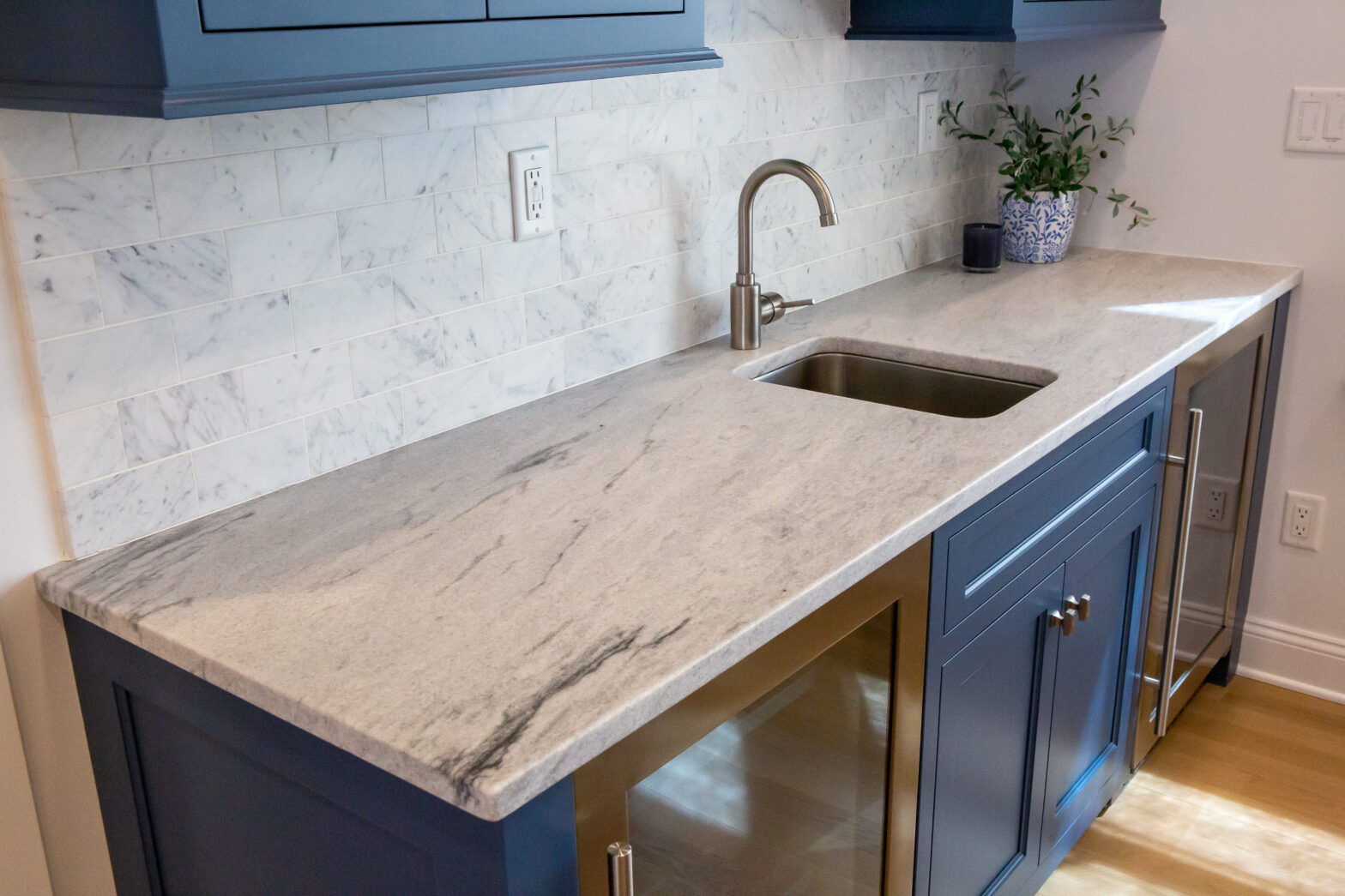 Honed White Cherokee Marble Bar with Sink Cutout