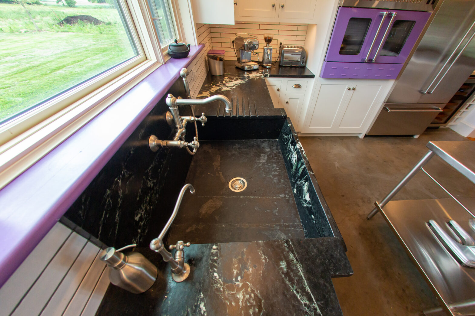 Dramatic Churchill Soapstone with Matching Custom Sloped Front Apron Farmhouse Sink - Greenwich, NJ