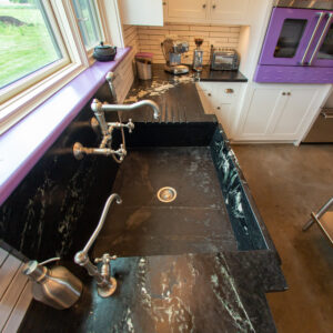 Dramatic Churchill Soapstone with Custom Sloped Front Sink and Runnels – Greenwich, NJ 