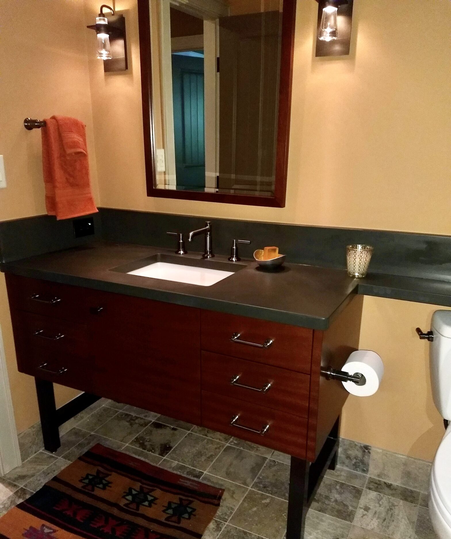 4cm Grey Slate Custom Bathroom Vanity with 3cm Backsplash