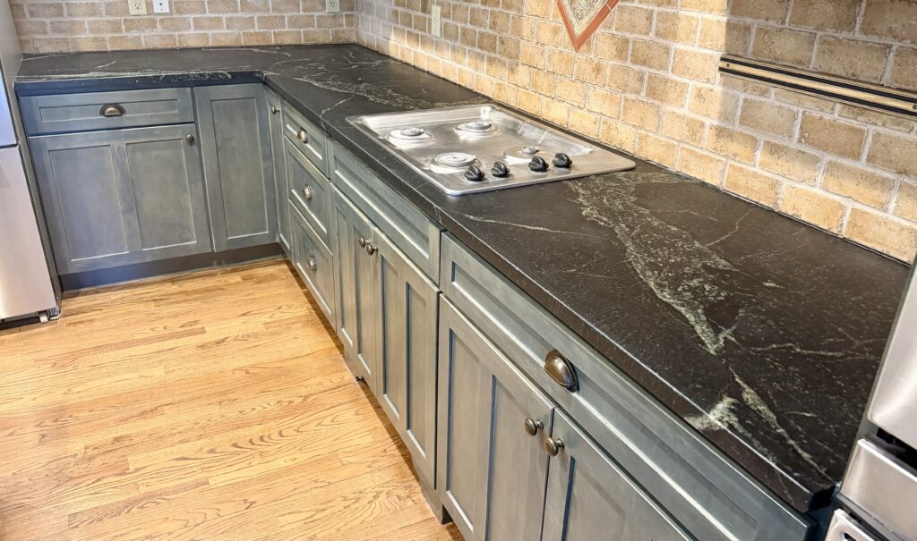 Soapstone countertop after wax application and polishing in Westfield