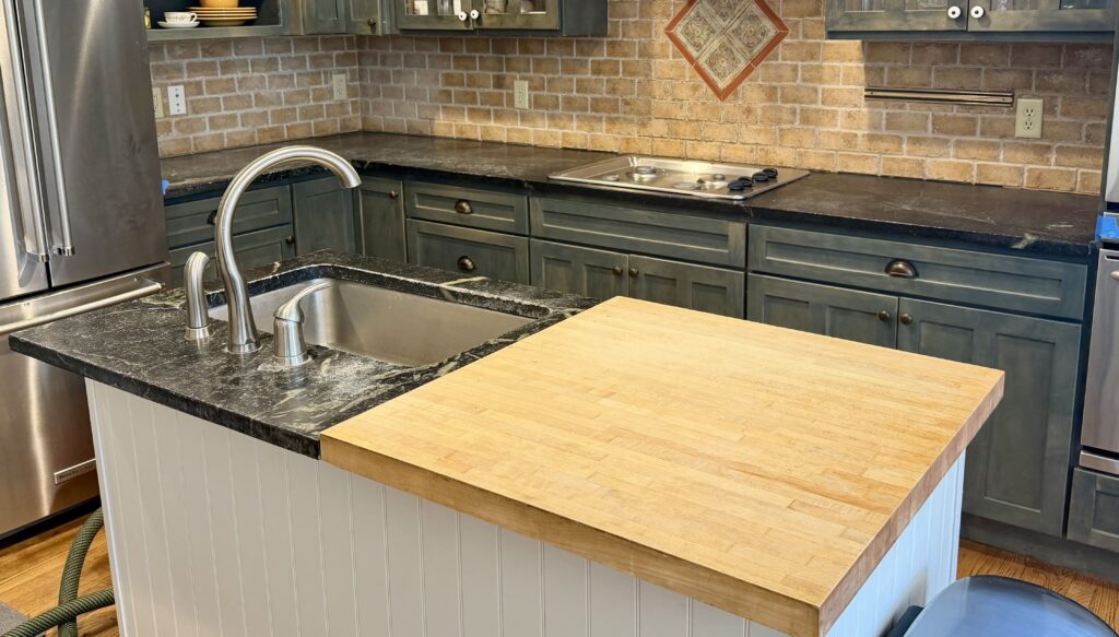 Soapstone slab before sanding showing dull finish in Westfield